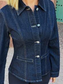 Mélanie ORL 修身长袖翻领牛仔外套，夏季度假休闲可爱优雅酷女孩办公室上衣，适合女性，秋冬季日常穿着，圣诞节感恩节时尚百搭。