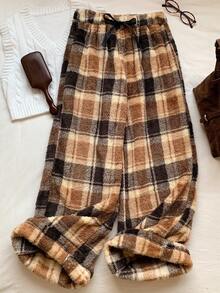 CovetEZ Women's Casual Front Tie Plaid Long Pants - Army Green - View 8