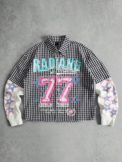 Camicia da uomo con stampa a quadri, vestibilità ampia