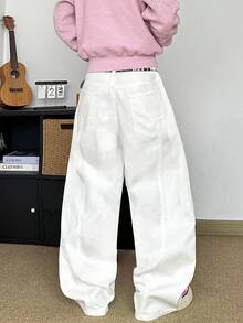 STEELVANCE Men's Street Fashion Casual Loose Fit Wide Leg Jeans, Simple And Versatile Design - White - View 2