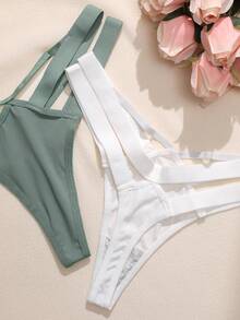 3pcs/Set Women Solid Color Hollow Sexy Minimalist Design Thong Panties - Multicolor - View 4