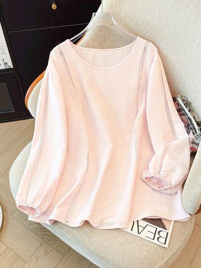 GlowEve CURVE 大码休闲纯色拼接荷叶边衬衫