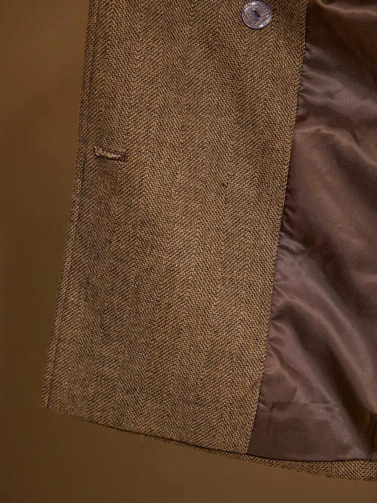 WOMEN'S WOOL & PU LEATHER PATCHWORK DOUBLE-BREASTED BLAZER
