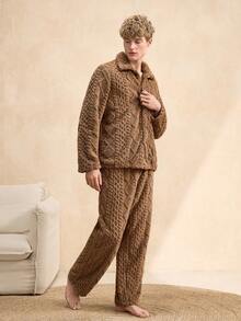 EverLounge Vintage British Exquisite Old Coin Elegant Jacquard Soft & Comfortable Casual Loungewear Set For Men - Brown - View 5