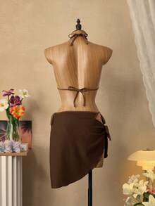 Bellisia Bộ 3 món đồ bơi nữ họa tiết hoa nhiều màu sắc, thích hợp cho mùa hè. - màu nâu - Xem 2