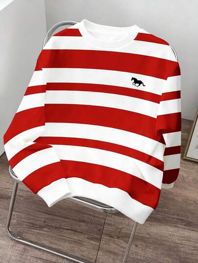 Manfinity Joysei Men's Striped Animal Graphic Crew Neck Casual Commuter Daily Wear Long Sleeve Sweatshirt