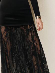 Arave Women's Elegant Lace Patchwork Long Dress, Casual Commuter Mature Style, Spring/Autumn New Year - Black - View 6