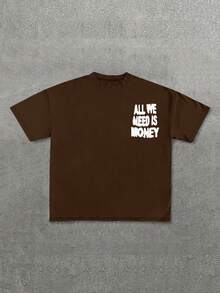 Manfinity Dauomo Men's Casual Slogan Print Short Sleeve T-Shirt, Summer - Coffee Brown - View 2