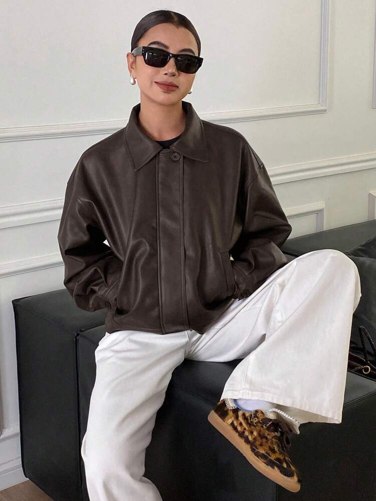 Autumn/Winter New Loose Casual Thick PU Women Regular Jacket