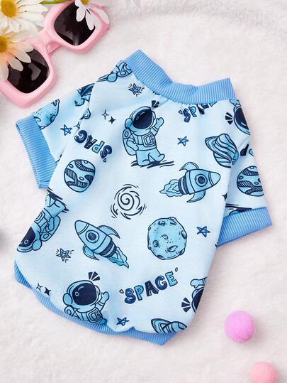PETSIN 1 chiếc quần áo cho thú cưng màu xanh dương in chữ "phi hành gia không gian", không đầu, thân thiện với da và thoáng khí.