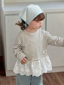 DAZY Toddler Girls' Round Neck Striped Long Sleeve Ruffle Casual T-Shirt - Apricot - View 8