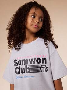 SUMWON Oversized Short Sleeve Crew Neck T-Shirt With Club International Chest Print And Globe Design For Casual Everyday Wear Vacation - Grey - View 5