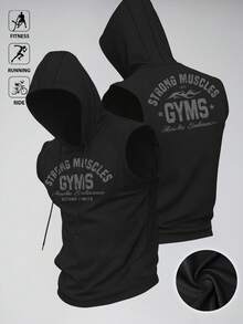 Acti Log Áo thun thể thao nam có mũ in chữ, áo hoodie tập gym, áo tập thể dục, bộ đồ tập gym, áo tập thể dục nam, áo hoodie thể dục, áo nén thể thao nam. - màu đen - Xem 1