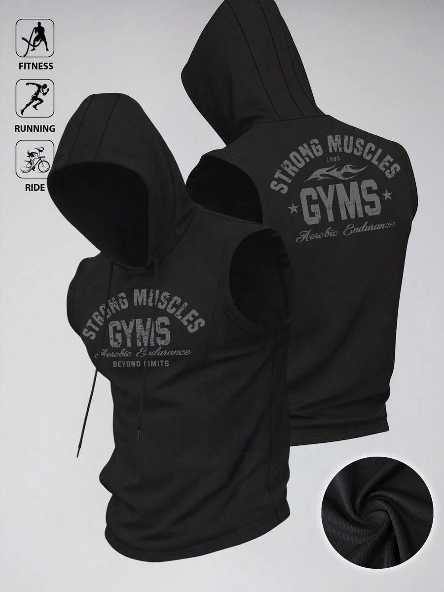Acti Log Áo thun thể thao nam có mũ in chữ, áo hoodie tập gym, áo tập thể dục, bộ đồ tập gym, áo tập thể dục nam, áo hoodie thể dục, áo nén thể thao nam. - màu đen - Xem 1