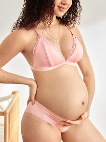 BloomMama 1pc Pregnant Women's Contrast Lace Comfortable Nursing Bra - Pink - View 4