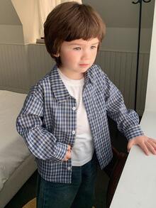DAZY Baby Boy Plaid Long Sleeve Single-Breasted Casual Shirt - Blue - View 4