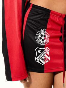 SUMWON WOMEN Cropped Football Jersey And Mini Skirt Two Piece Streetwear Set With Vertical Stripes And Long Sleeves - Multicolor - View 4