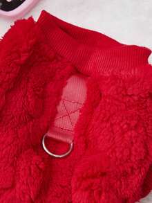 PETSIN Cuddly Thick Pet Jumpsuit – Cute Four-Legged Fleece Pajamas For Small Dogs & Cats, Cozy Autumn/Winter Outfit For Play And Relaxation - Red - View 9