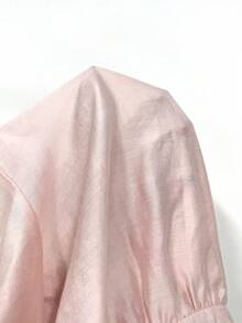 Franclia Elegancka koszula damska z długim rękawem i ściągaczem w talii w jednolitym kolorze - Różowy - Zobacz 7