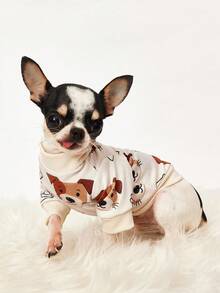 PETSIN 1件可爱小狗爪印骨头爱心印花卫衣 白色亲肤透气宠物服装 - 白色 - 查看 6