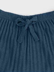 SHEIN 高个子尺码 100% 纯棉 3 件套纯色针织裤套装 - 彩色 - 查看 4