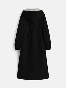 EMERY ROSE 女士冬季长袖抽绳连帽保暖长款休闲羽绒服