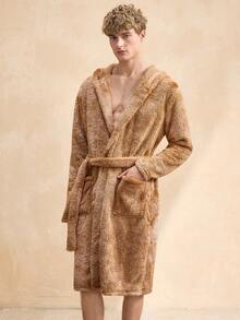 Men's Tie-Dye Fluffy Hooded Bathrobe, Suitable For Loungewear - Multicolor - View 3