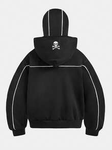 ROMWE MEN Street Life Men's Dual-Hood Zip-Front Casual Loose Sweatshirt - Black - View 2
