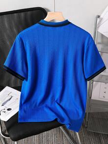 Áo polo tay ngắn kẻ sọc phối màu dành cho thiếu niên - Màu xanh lam - Xem 2