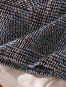 Elladie kids 年轻女孩甜美可爱校园风蝴蝶结长袖口袋格子休闲简约黑色连衣裙 - 黑色 - 查看 3