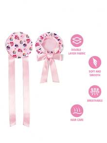 My Little Pony X SHEIN 升级版双层粉色女士护发帽，宽弹力缎面卡通印花睡眠帽，柔软舒适，适合日常居家、睡眠，系带设计 - 粉色 - 查看 4