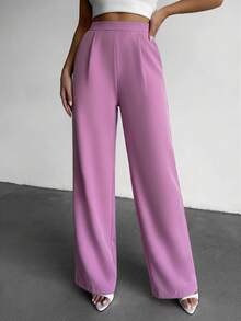 EURMUSE Fashionable Versatile Solid Color High Waist Wide Leg Pants - Lilac Purple - View 4