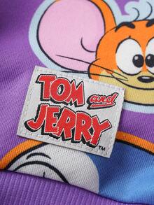 TOM & JERRY X SHEIN Baby Girl Casual Cute Cartoon Pattern Crew Neck Sweatshirt, Autumn - Purple - View 3