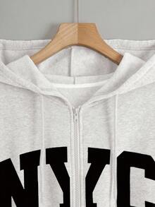 Franclia Women's 2-Piece Tracksuit Set, Casual Sports Style, Grey, Autumn/Winter, Letter Print Design, Jacket Top And Pants Bottom - Grey - View 5