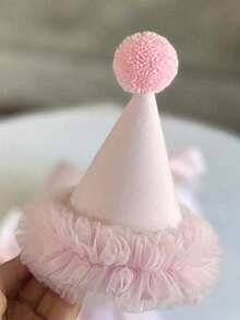 1pc Cute Birthday Party Hat Bow Lace Lace Pink Party Decoration Decoration Photo Props - Multicolor - View 5