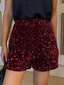 DAZY Quần short đính sequin cho nữ, thích hợp cho năm mới hoặc lễ hội Carnival. - Màu Đỏ Sâu - Xem 4