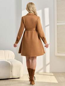 SHEIN Vestido camisero de manga larga de unicolor y estilo elegante para maternidad - Marrón - Ver 2