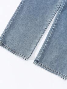 Girls' Single-Breasted Sleeveless Top And Wide-Leg Jeans Casual Outfit - Blue - View 5