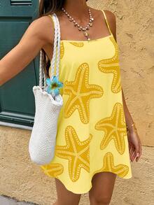 Vivid Eden 女士海星印花无袖连衣裙，度假款 - 黃色 - 查看 4