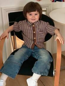 DAZY Polo de manga corta a rayas para niños pequeños, primavera/otoño - Marrón - Ver 7