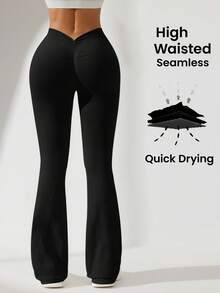 SHEIN Velisys 2pcs Seamless Knit V-Waist Flare Leg Yoga Pants For Women - Multicolor - View 2