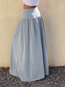 DAZY Falda larga casual plisada a rayas para mujer, versátil para vacaciones de verano