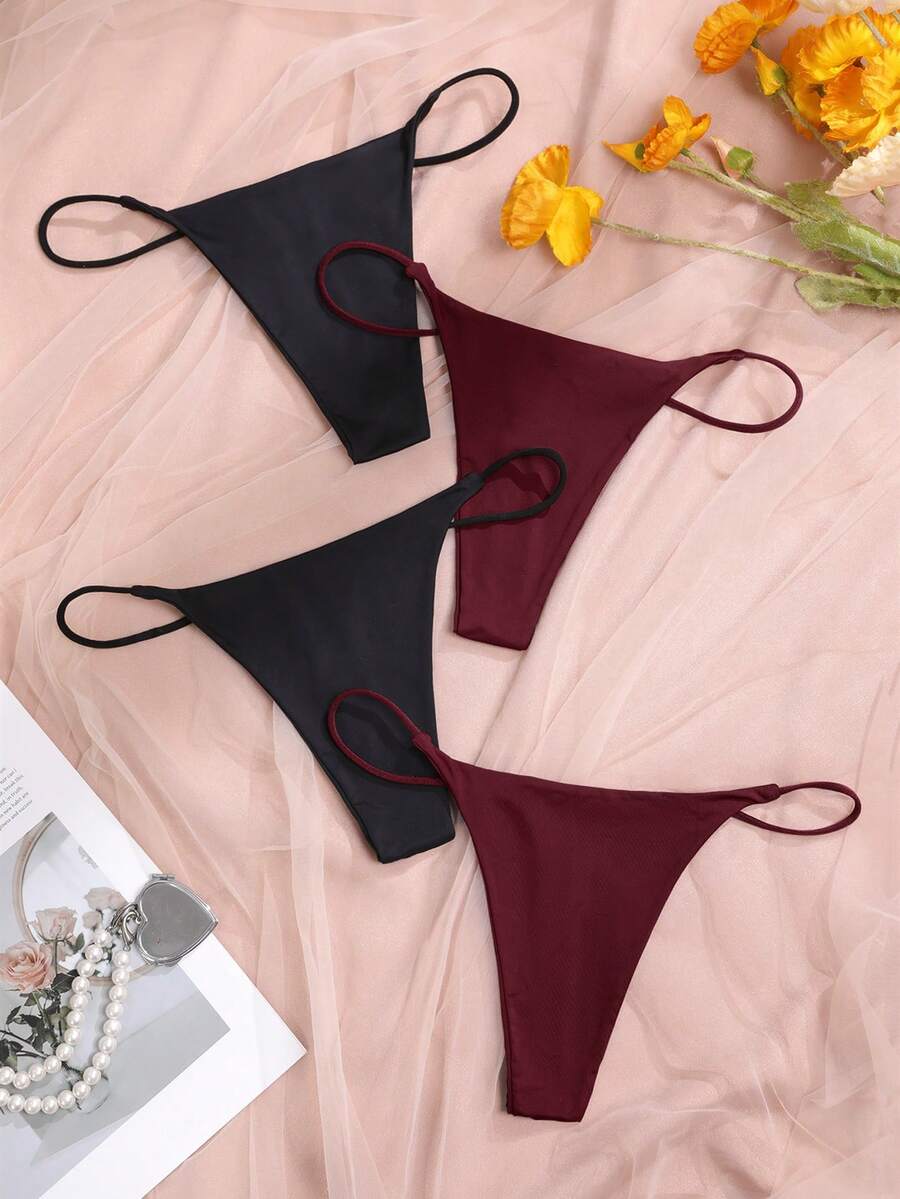 4pcs/Set Solid Color Spaghetti Strap Minimalist Design Seamless Women Underwear - Multicolor - View 1