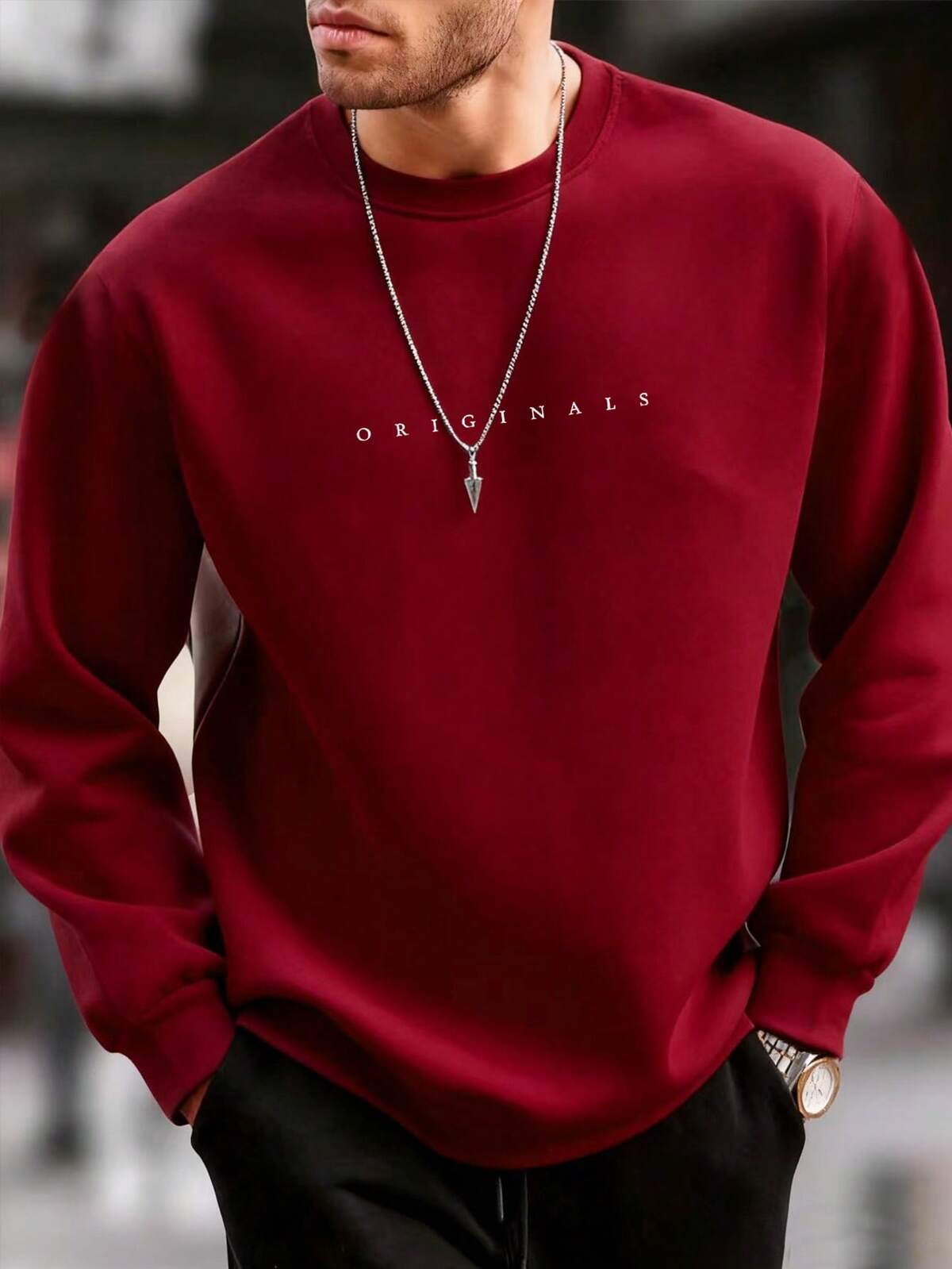 Manfinity Homme Sweat-shirt décontracté à col rond, manches longues, coupe ample avec imprimé lettres pour hommes, automne 9