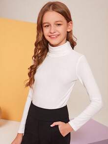 Camiseta básica de cuello alto de punto acanalado para niñas