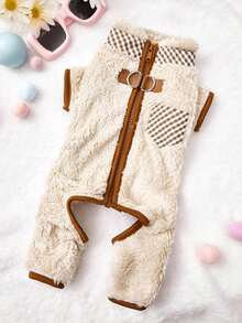 PETSIN Yellow Spring/Summer Simple Casual Home Wear Bear & Mushroom Print Hollow Ruffle Cuff Wearable & Leash Friendly Soft Pet Jumpsuit