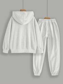 Franclia Women's 2-Piece Tracksuit Set, Casual Sports Style, Grey, Autumn/Winter, Letter Print Design, Jacket Top And Pants Bottom - Grey - View 2