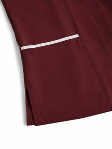 TaskEZ 2pcs White & Red Splice Casual V-Neck Short Sleeve Top And Pants Uniform Set, Cleaning Service Uniform Set - Burgundy - View 4