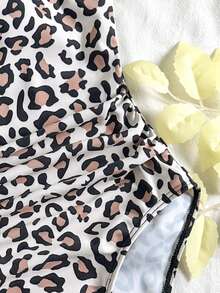 Tween Girls' Leopard Print Ruffle Trim One-Piece Swimsuit Tween Cheetah Print Bathing Suits Cheetah Print Top Tween Tween Girl Leopard Set Tween Leopard Swimsuit Leopard Print Swimsuit Tween - Mocha Brown - View 4