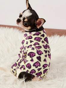 PETSIN 1pc Black And Red Leopard Print Flannel Pet Jumpsuit Casual Style Autumn And Winter Thick Warm Pet Clothing - Multicolor - View 3